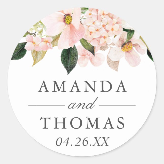 Autocollant de mariage floral Hortensia rose (Devant)