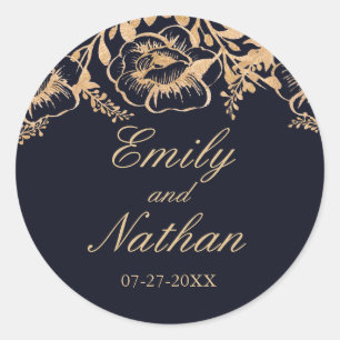 Autocollant de mariage floral Navy Or Vintage