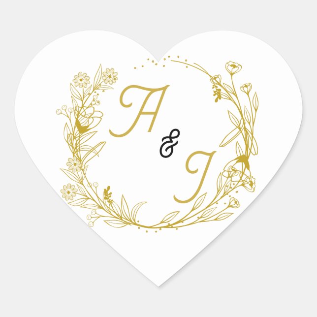 Autocollant de mariage floral or modifiable (Devant)