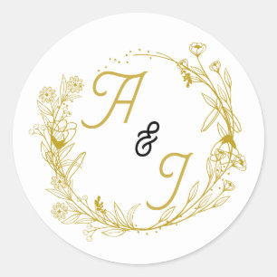 Autocollant de mariage floral or modifiable