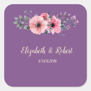 Autocollant de mariage floral romantique élégant