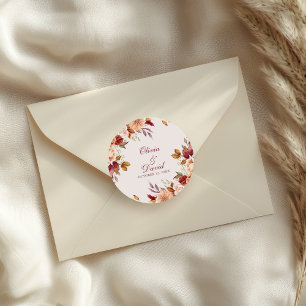 Autocollant de mariage floral taupe Noms Date Élég