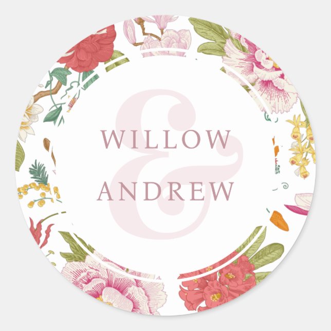 Autocollant de mariage floral vintage (Devant)