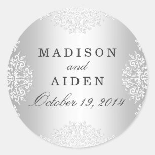 Autocollant de mariage Glamour Vintage Argent & Bl