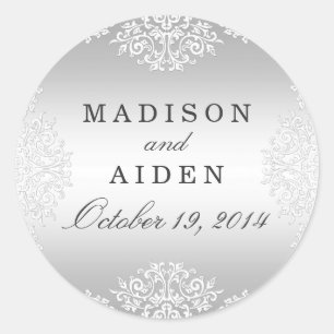 Autocollant de mariage Glamour Vintage Blanc Argen