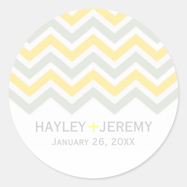 Autocollant de mariage gris et jaune Chevron (Devant)
