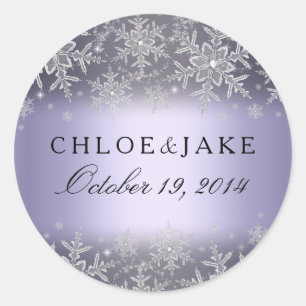 Autocollant de mariage hivernal violet flocon de n