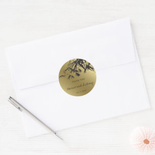 Autocollant de mariage Merci Feuilles de Bambou Or
