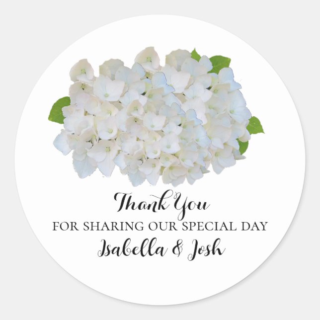 Autocollant de mariage Merci Hydrangeas blanches (Devant)