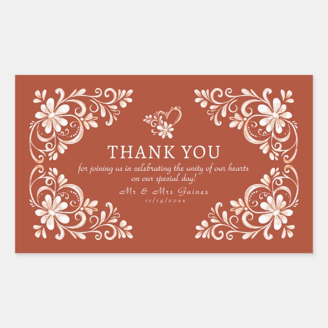 Autocollant de mariage Merci Shabby Chic coucher d (Devant)