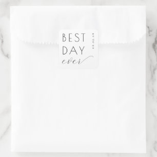 Autocollant de mariage minimaliste noir optimiste
