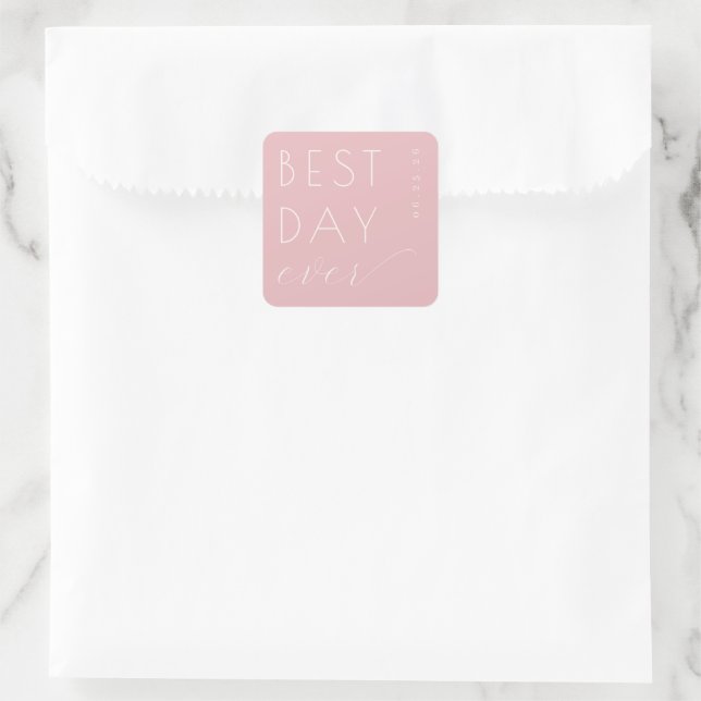 Autocollant de mariage minimaliste rose joyeux (Sac)