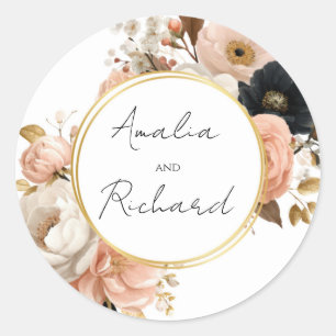 Autocollant de mariage personnalisé floral élégant