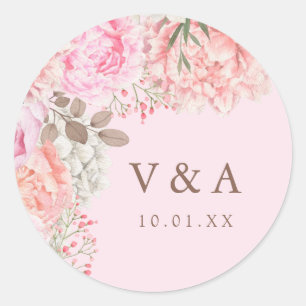Autocollant de mariage Pivoine rose