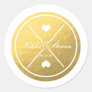 Autocollant de mariage rond à coeur en feuille dor