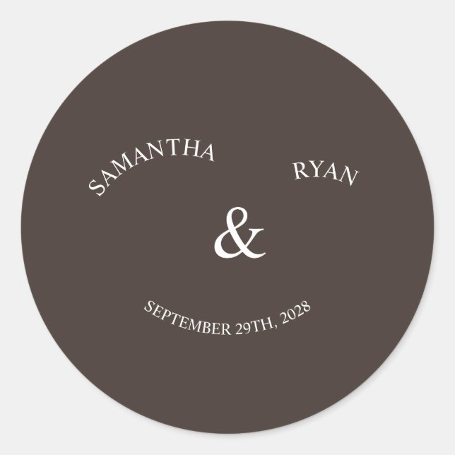 Autocollant de mariage rond brun profond  (Devant)