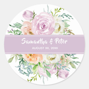 Autocollant de mariage rond floral Fleurs d'été