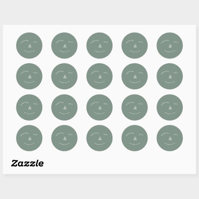 Autocollant de mariage rond vert sauge  (Feuille)