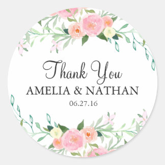 Autocollant de mariage rose pêche aquarelle douce