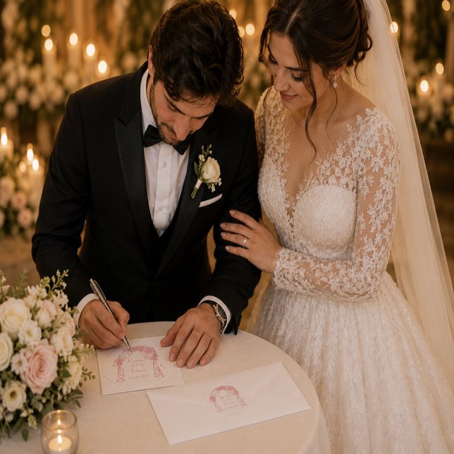 Autocollant de mariage rose poudré (Créateur téléchargé)