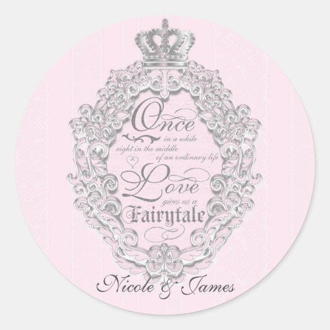 Autocollant de mariage rose princesse vintage cont (Devant)