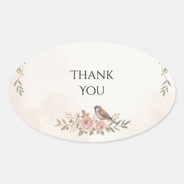 Autocollant de mariage Rose Roseau Oiseau Rose (Devant)