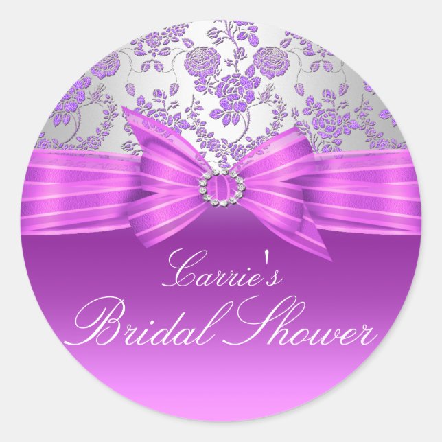 Autocollant de mariage Rose Violet & Argent (Devant)