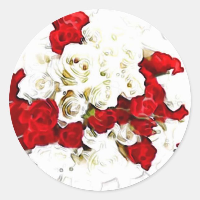 Autocollant de mariage Roses rouges et blanches (Devant)
