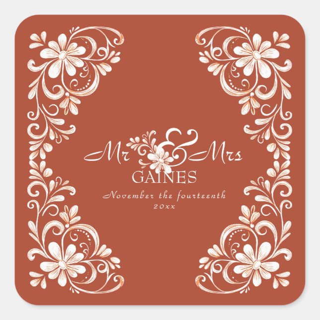 Autocollant de mariage rustique chic coucher de so (Devant)