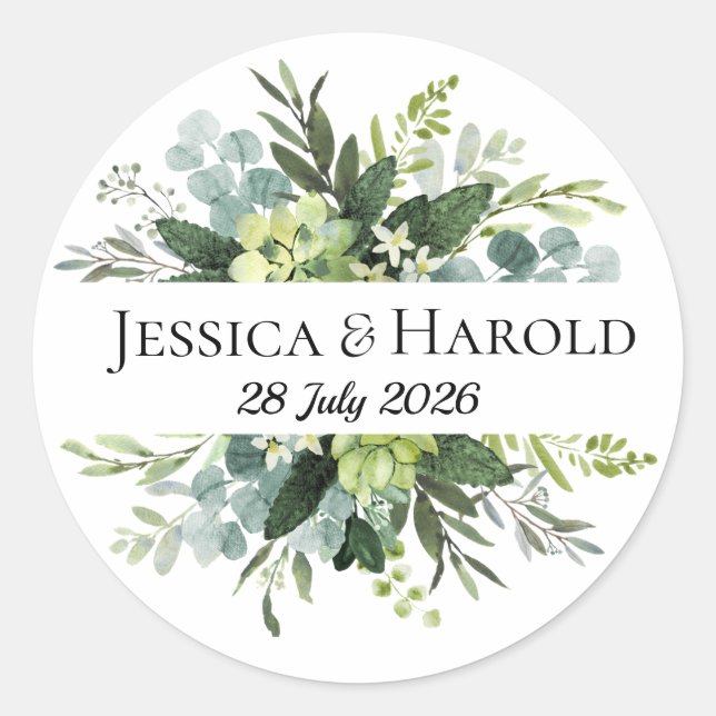 Autocollant de mariage rustique vert Étiquette d'e (Devant)