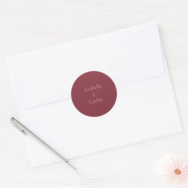 Autocollant de mariage simple bordeaux et rose pou (Enveloppe)