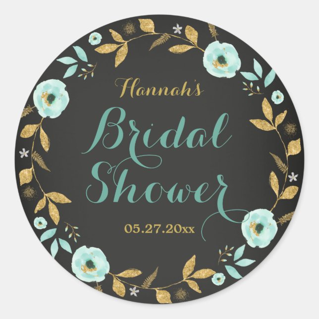 Autocollant de mariage sur tableau noir Fleur d'or (Devant)