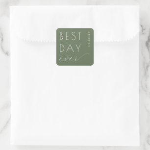 Autocollant de mariage typographique vert olive jo
