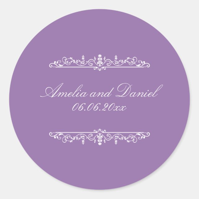 Autocollant de mariage violet de style Régence (Devant)
