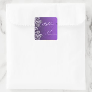 Autocollant de mariage violet royal damassé