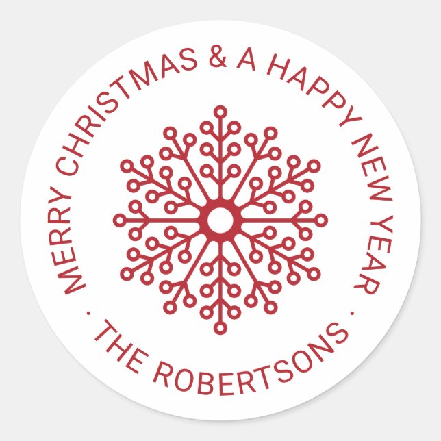 Autocollant de marque moderne Red Snowflake Joyeux (Devant)
