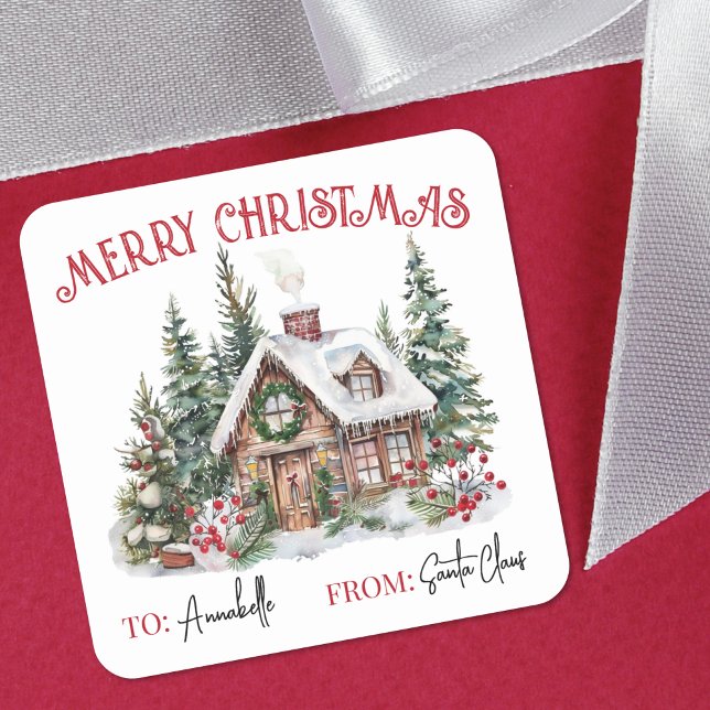 Autocollant de marque-page de Noël à l'aquarelle f (Festive Watercolor Christmas Gift Tag Sticker)
