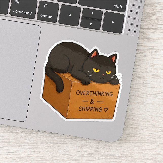 Autocollant de mème de chat qui rumine trop (Détail)