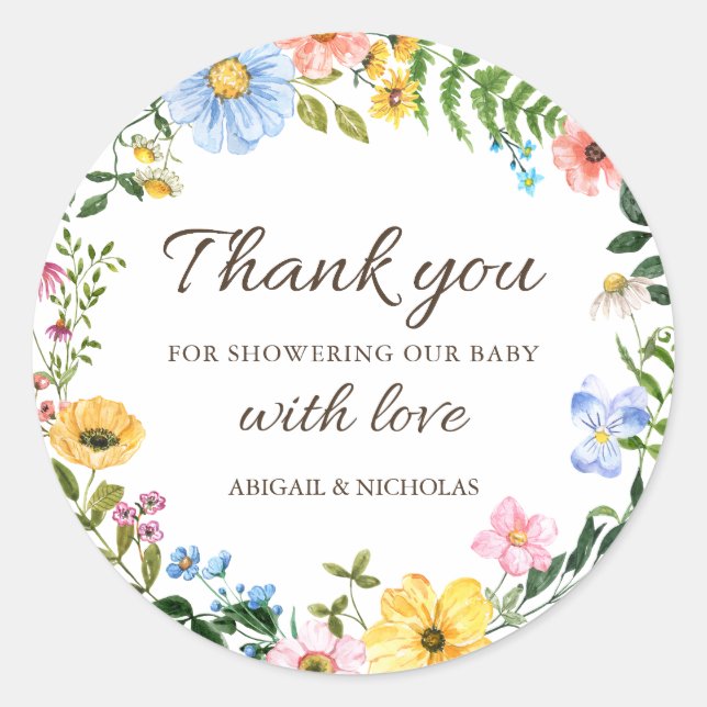 Autocollant de Merci de Baby shower Fleur sauvage  (Devant)