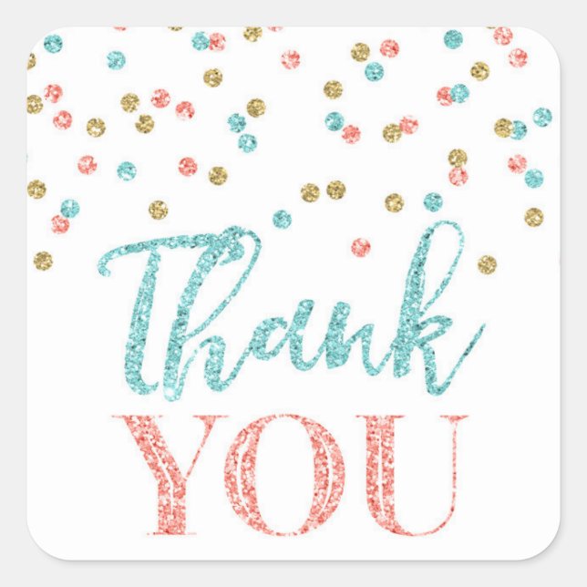Autocollant de Merci Favor Confetti Turquoise Cora (Devant)