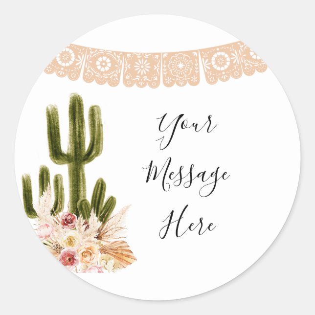 Autocollant de message floral de cactus boho ici (Devant)