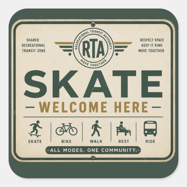 Autocollant de Mobilité Partagée Skate Welcome Her (Devant)