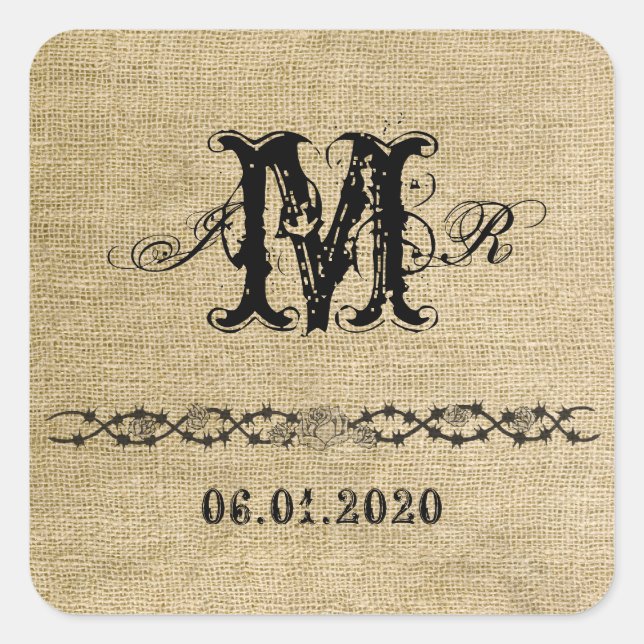 Autocollant de monogramme de Burlap occidental (Devant)