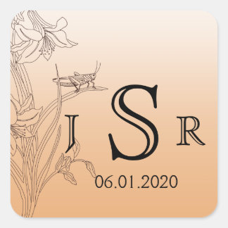 Autocollant de monogramme de fleur d'abricot et de