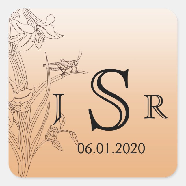 Autocollant de monogramme de fleur d'abricot et de (Devant)