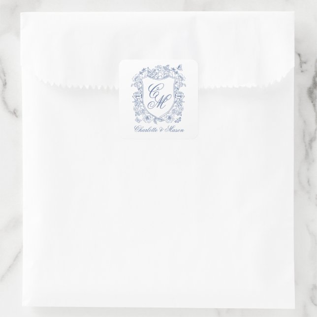 Autocollant de monogramme de mariage à armoiries f (Sac)