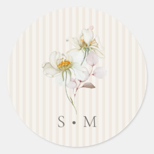 Autocollant de monogramme de mariage à rayures flo