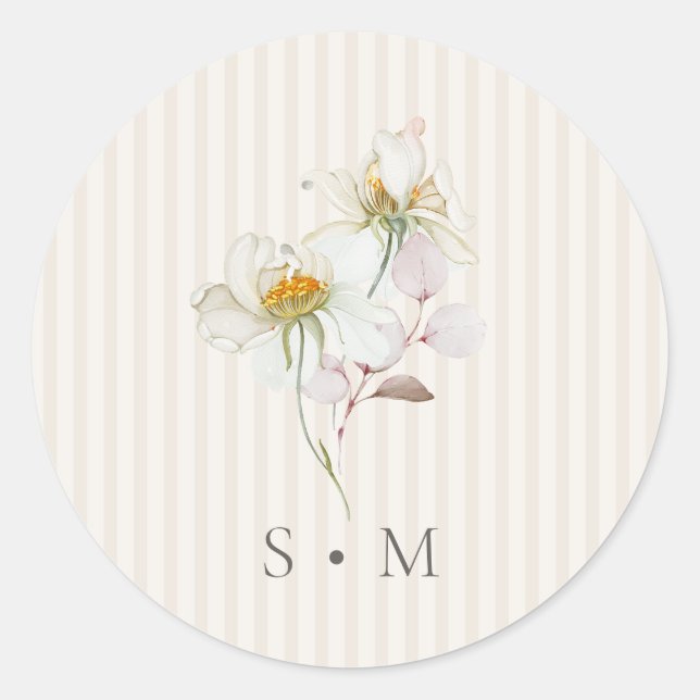 Autocollant de monogramme de mariage à rayures flo (Devant)