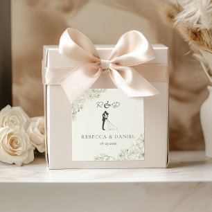 Autocollant de monogramme de mariage botanique élé