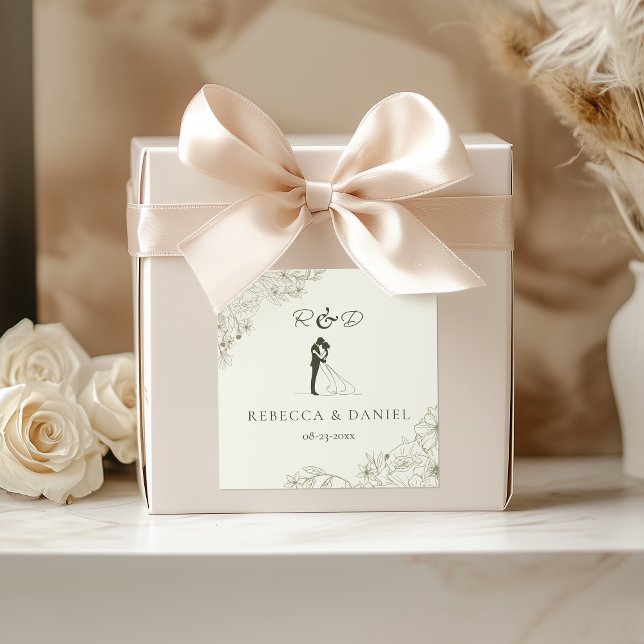 Autocollant de monogramme de mariage botanique élé (Créateur téléchargé)
